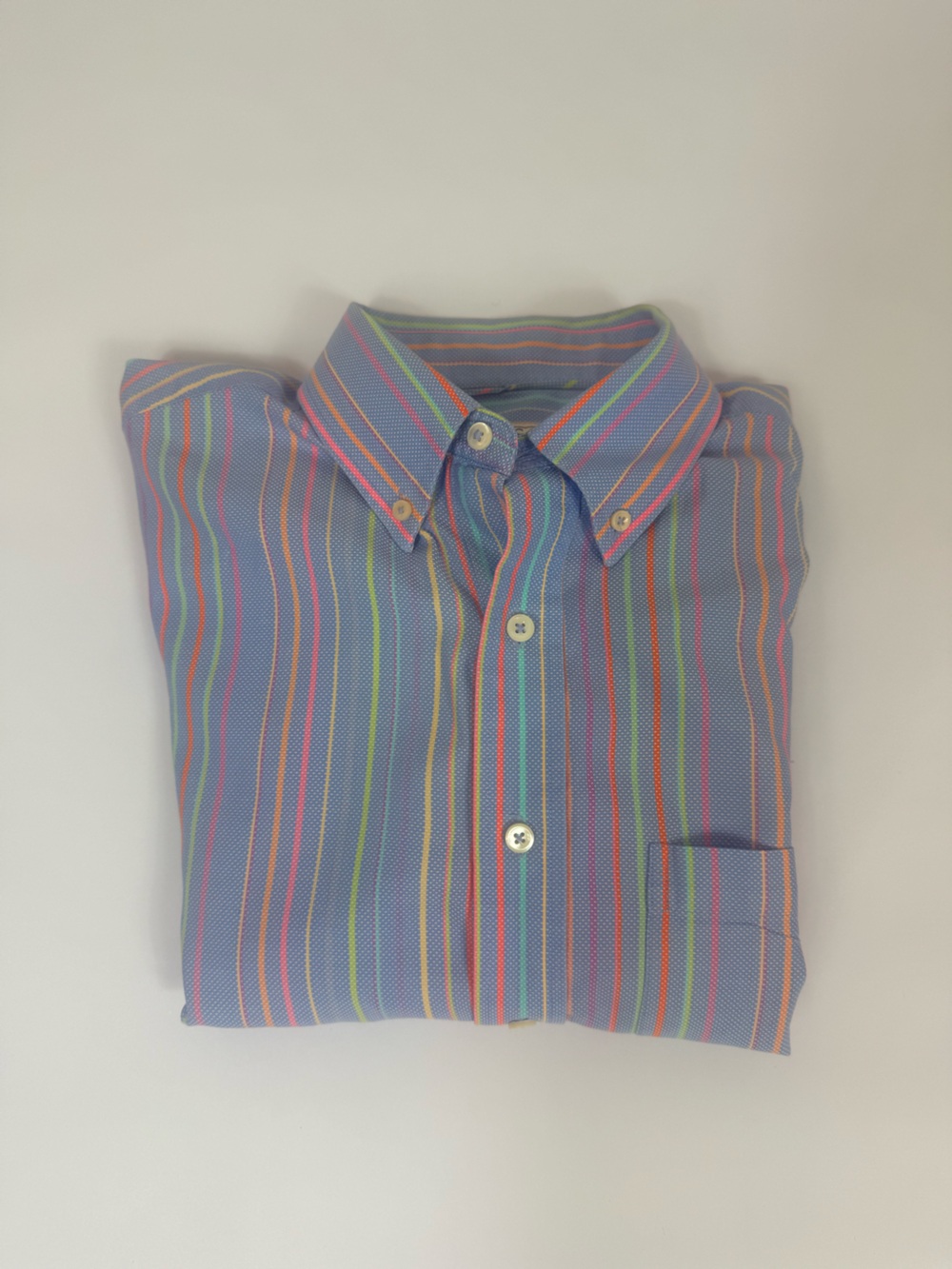 Pell & Co Button Down Striped Shirt Blue W/Pastels Button Down Collar Cotton M